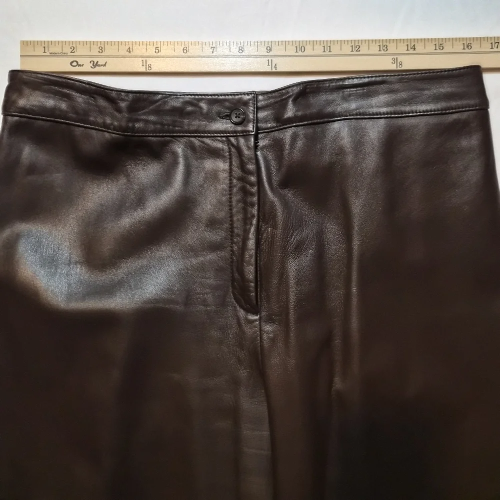 ​Talbots Petites 100% Genuine Leather Pants - Chocolate Brown - Size 14P - Picture 3 of 10